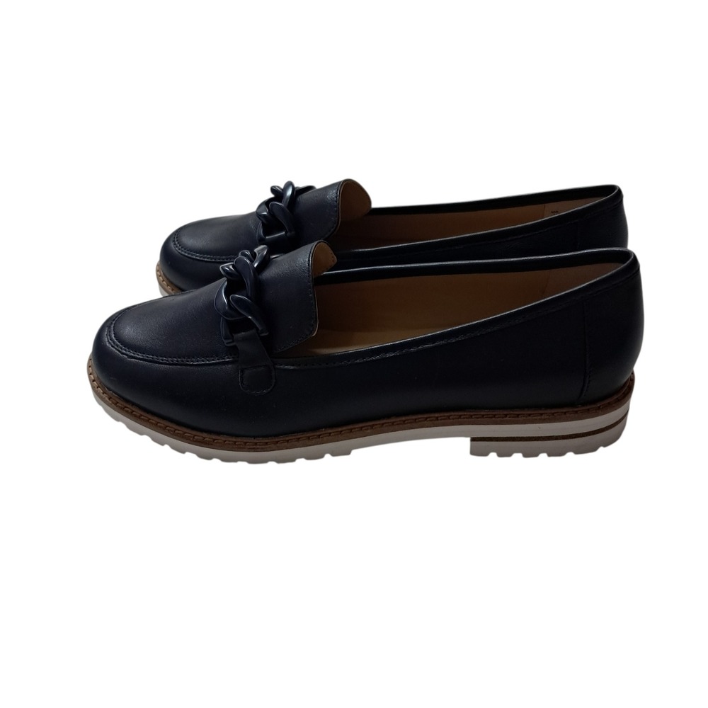 New Talbots Laura Chain Loafers Womens 8M Indigo Blue Leather Slip On Preppy